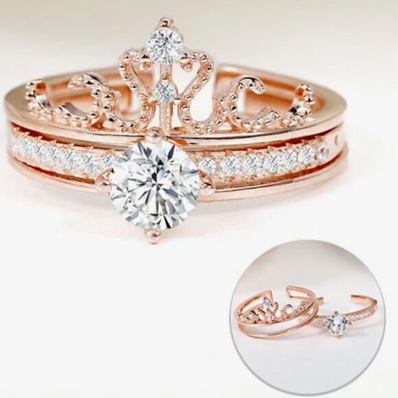 CZ Sterling Silver rose gold adjustable ring - Picture 2 of 5